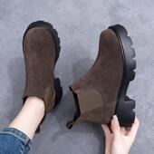 松糕厚底马丁靴女秋冬季 单靴磨砂真皮短靴子保暖加绒软底粗跟女鞋