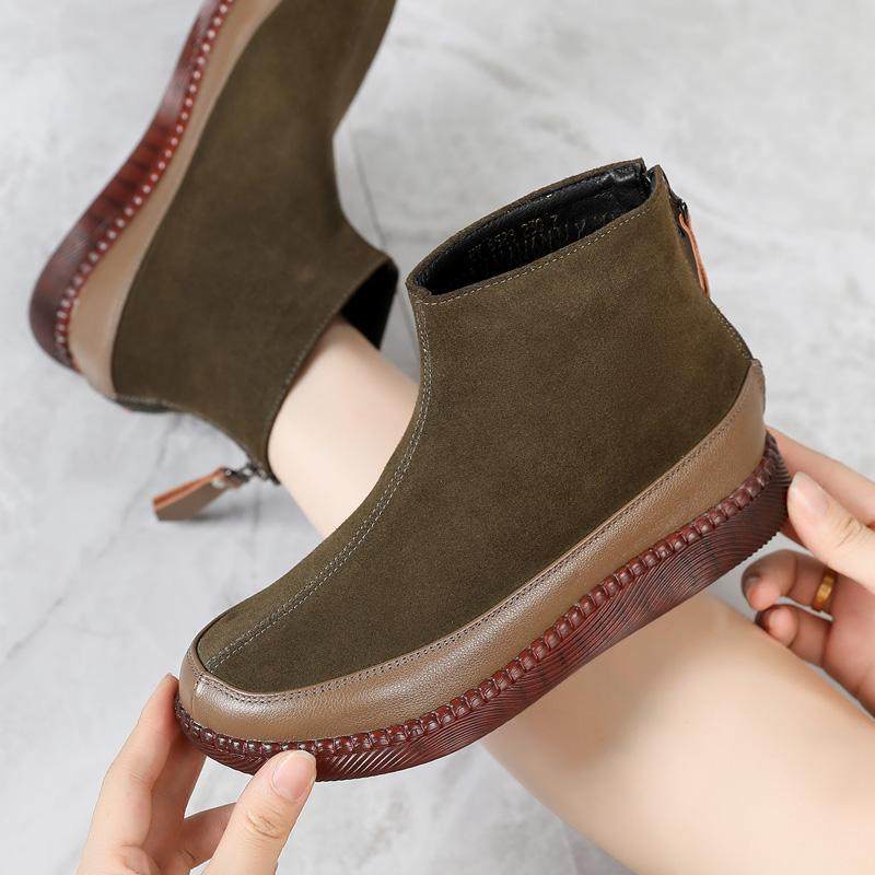 平底短靴女秋冬季软底妈妈鞋真皮马丁靴防滑中老年磨砂加绒棉鞋,女鞋,时装靴,淘宝优惠券,粉丝福利购,淘宝优惠卷