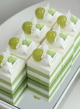 仿真绿色方切 奶油夹心蛋糕 美食摄影道具 假蛋糕模型 橱窗展示品