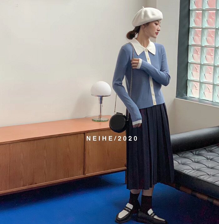 内赫neihe时尚套装女初秋冬2020新款名媛羊毛针织衫半身裙两件套