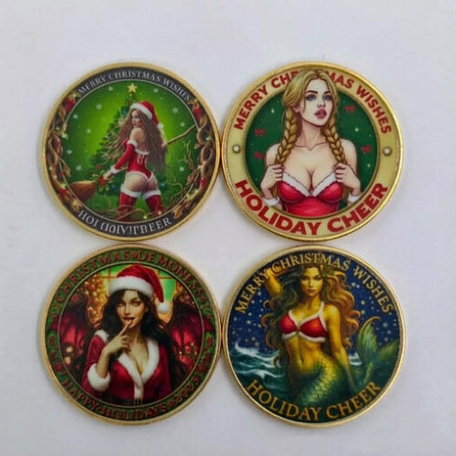 4枚金色金属纪念币MERRY CHRISTMAS WISHES HOLIDAY CHEER徽章