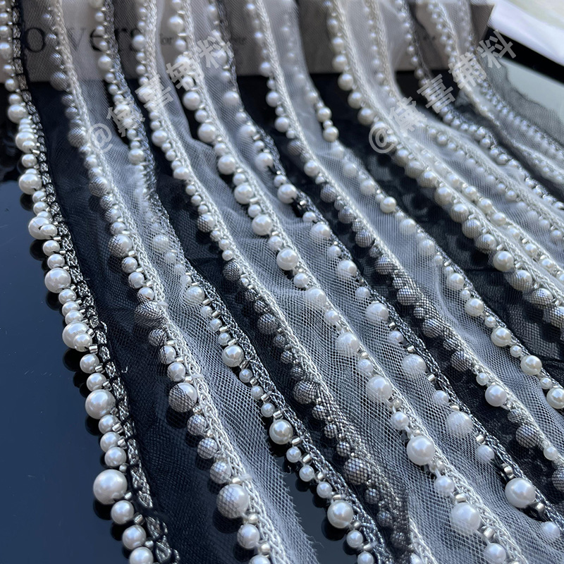 黛喜纯手工仿珍珠网纱花边辅料