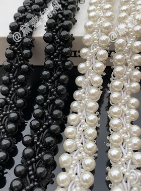 白色重工手缝珍珠龙凤花边衣服婚纱外套裙子领口配饰diy服装辅料