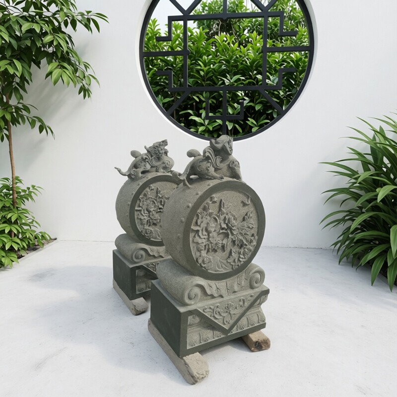 天然青石貔恘抱鼓石门墩整石手工雕刻门口庭院庙宇景观装饰摆件