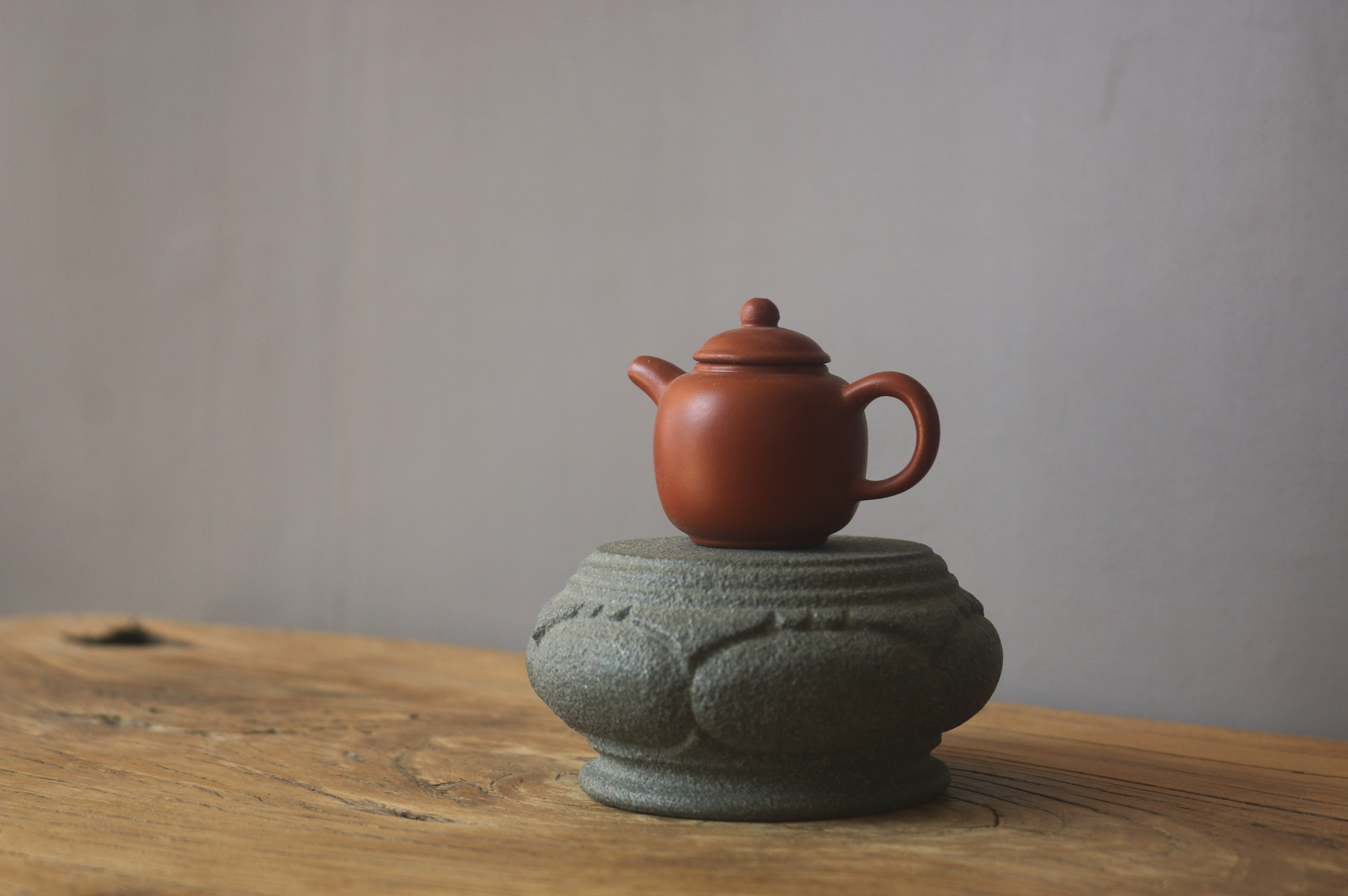 青石如意纹鼓形底座壶乘案台案几茶托茶桌茶台禅房书房装饰摆件