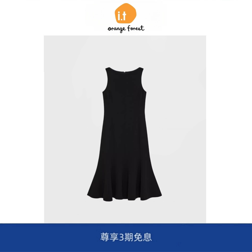 【现货】it orange forest船领无袖鱼尾伞摆连衣裙气质显瘦裙子