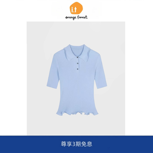 【现货】NOTHING WRITTEN针织短袖套头修身翻领气质显瘦针织上衣