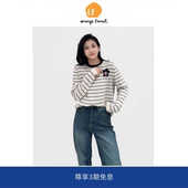 女宽松圆领套头毛衣打底上衣女 forest条纹上衣针织衫 orange