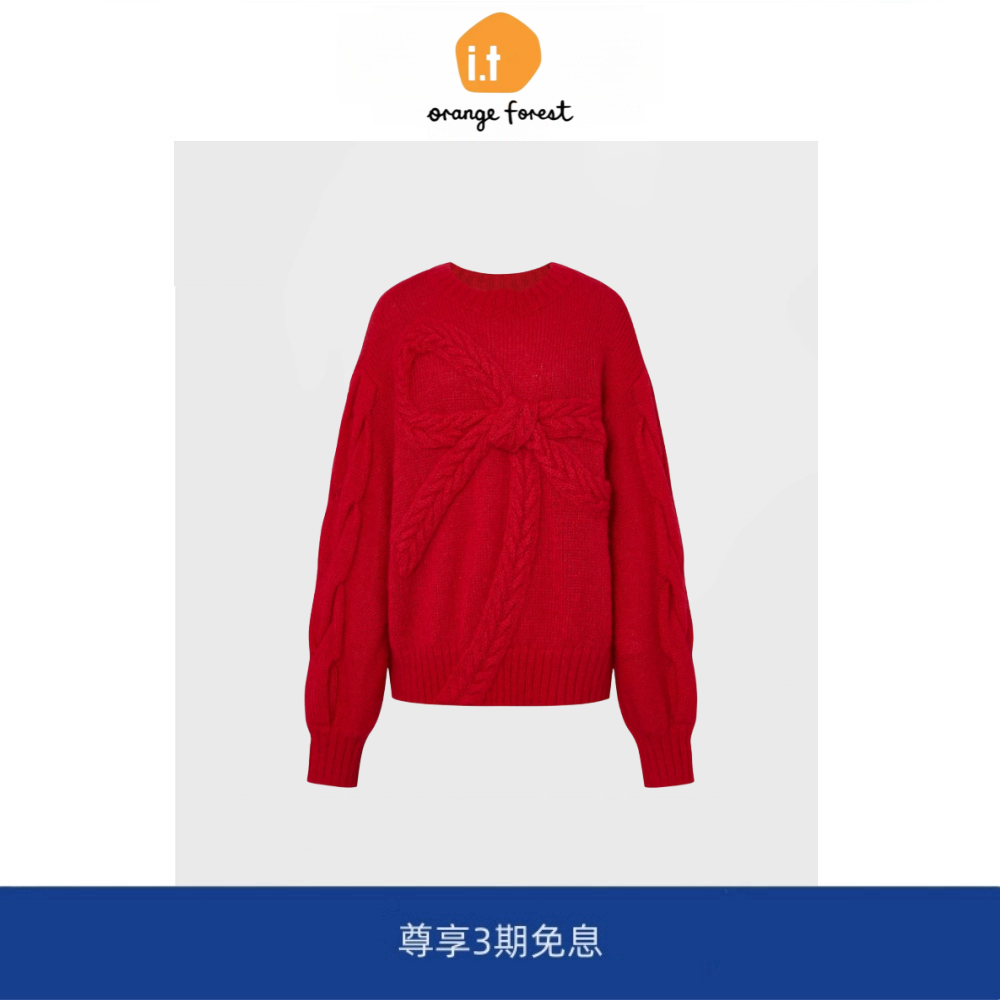 it :orange forest秦岚同款蝴蝶结毛衣羊毛马海毛圆领套头针织衫
