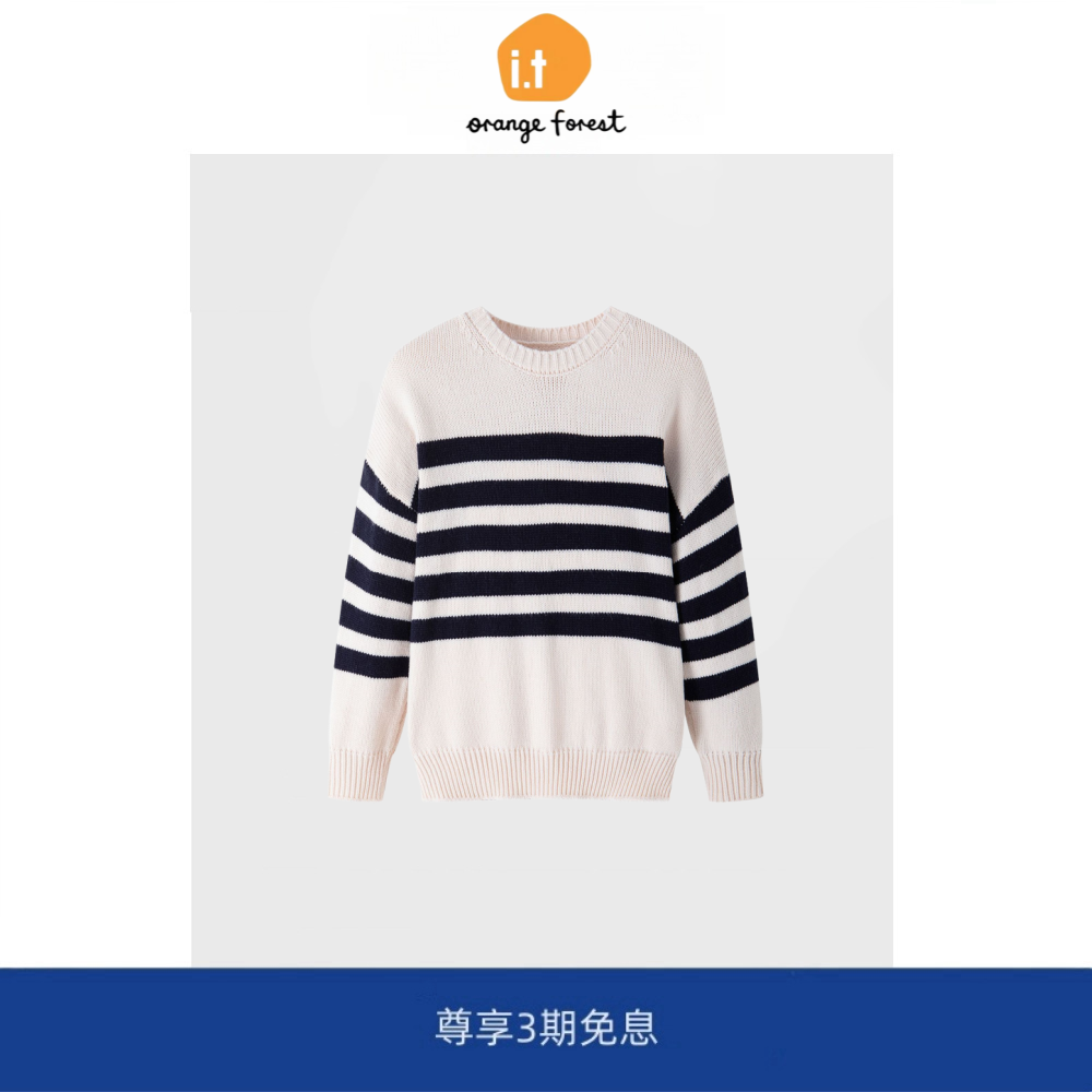 it :orange forest圆领条纹羊毛针织衫女套头衫 2025冬季新品毛衣