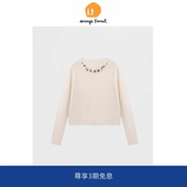 百搭通勤毛衣外套上衣 饰钉珠针织衫 orange forest圆领珍珠装