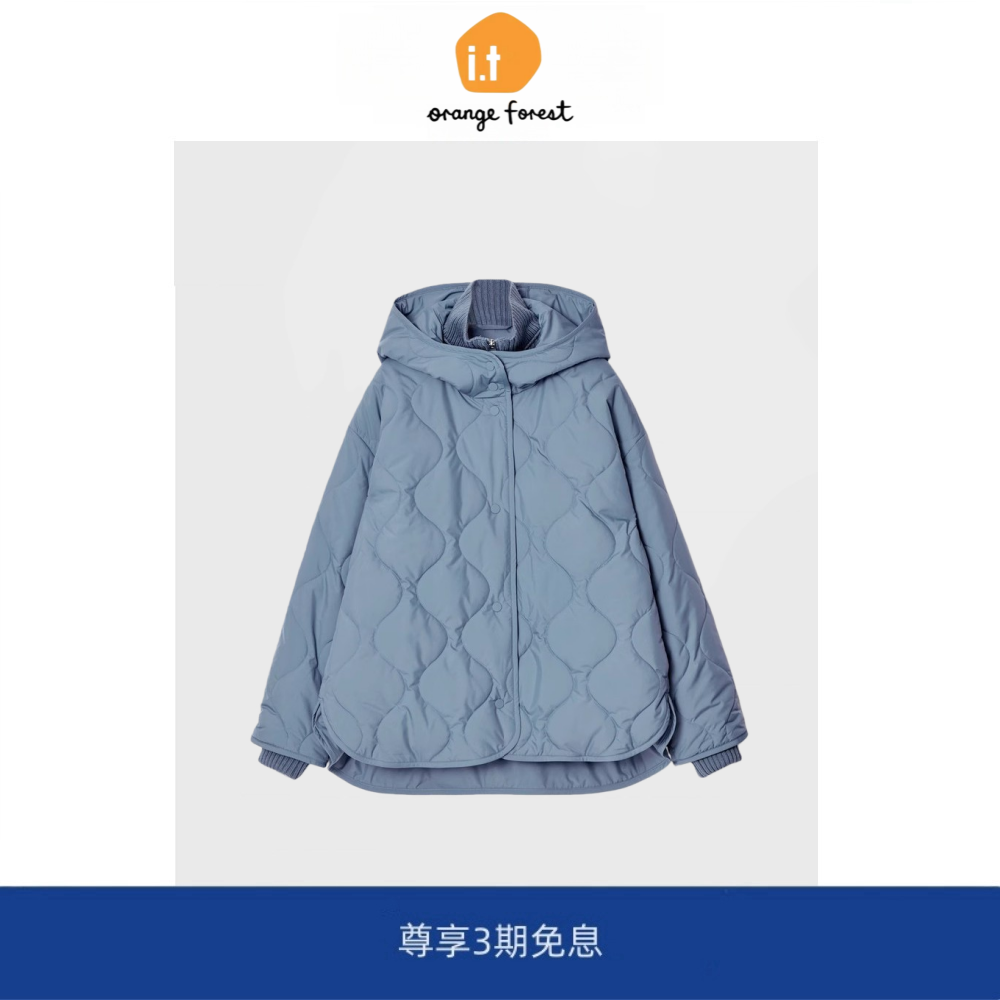 it :orange forest休闲版型绗缝连帽夹克外套菱格棉衣外套