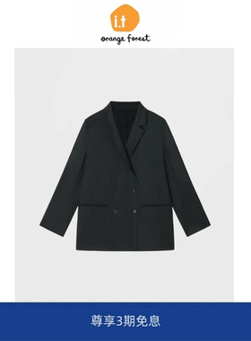 it :orange forest通勤精纺羊毛斜纹西装外套女 秋季黑色职业上衣