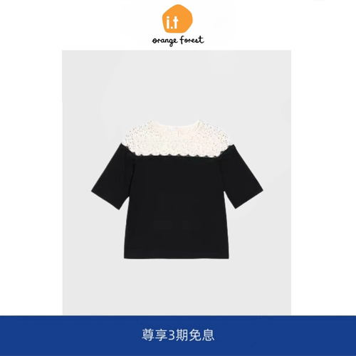 【现货】it orange forest花漾蕾丝法式复古千金撞料拼接短袖T恤