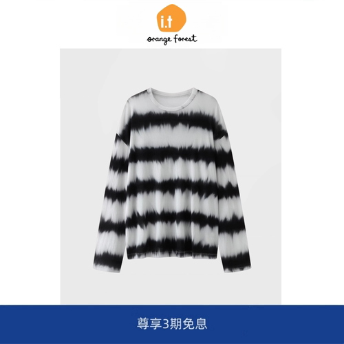 【现货】it orange forest长袖T恤网纱条纹慵懒韩系宽松显瘦上衣