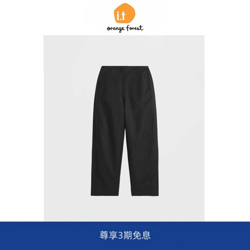【现货】it orange forest休闲款棉质混纺黑色直筒裤高腰显瘦裤子