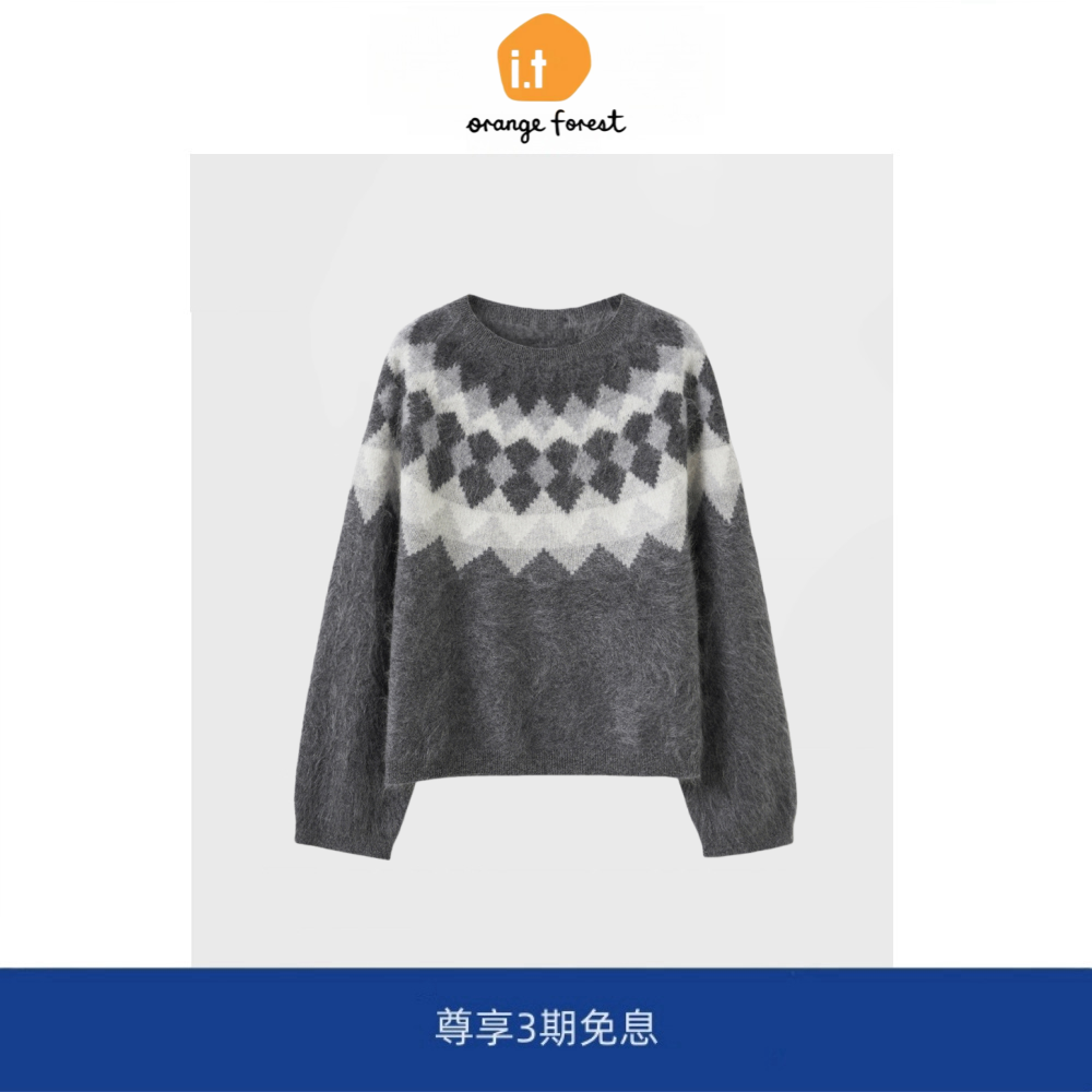 it :orange forest女装标准版型费尔岛提花羊毛拉绒针织衫冬新品