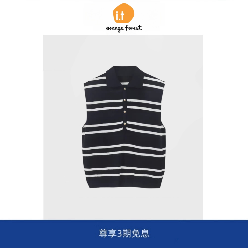 it :orange forest轻薄无袖针织衫女夏醋酸棉毛衣宽肩POLO衫上衣