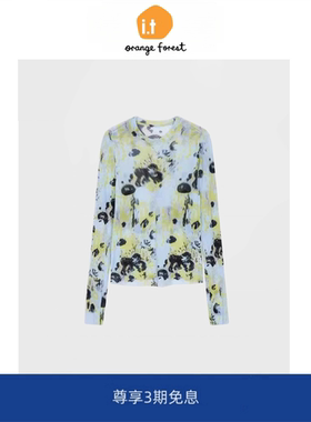 it :orange forest皮肤衣花卉长袖T恤圆领亲肤休闲个性上衣