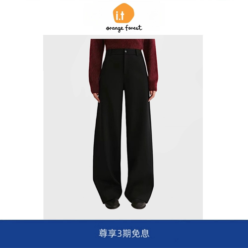 it :orange forest厚加绒罗马布阔腿裤女装弹力羊毛显瘦裤子长裤