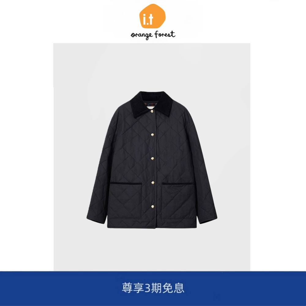 it :orange forest女士翻领夹克棉服丝绵混纺保暖休闲上衣外套女