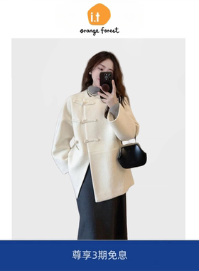 it :orange forest新中式盘扣羊毛混纺短款毛呢大衣女 毛呢外套