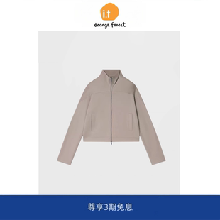 forest双面针织布夹克翻领立领拉链外套女上衣 orange