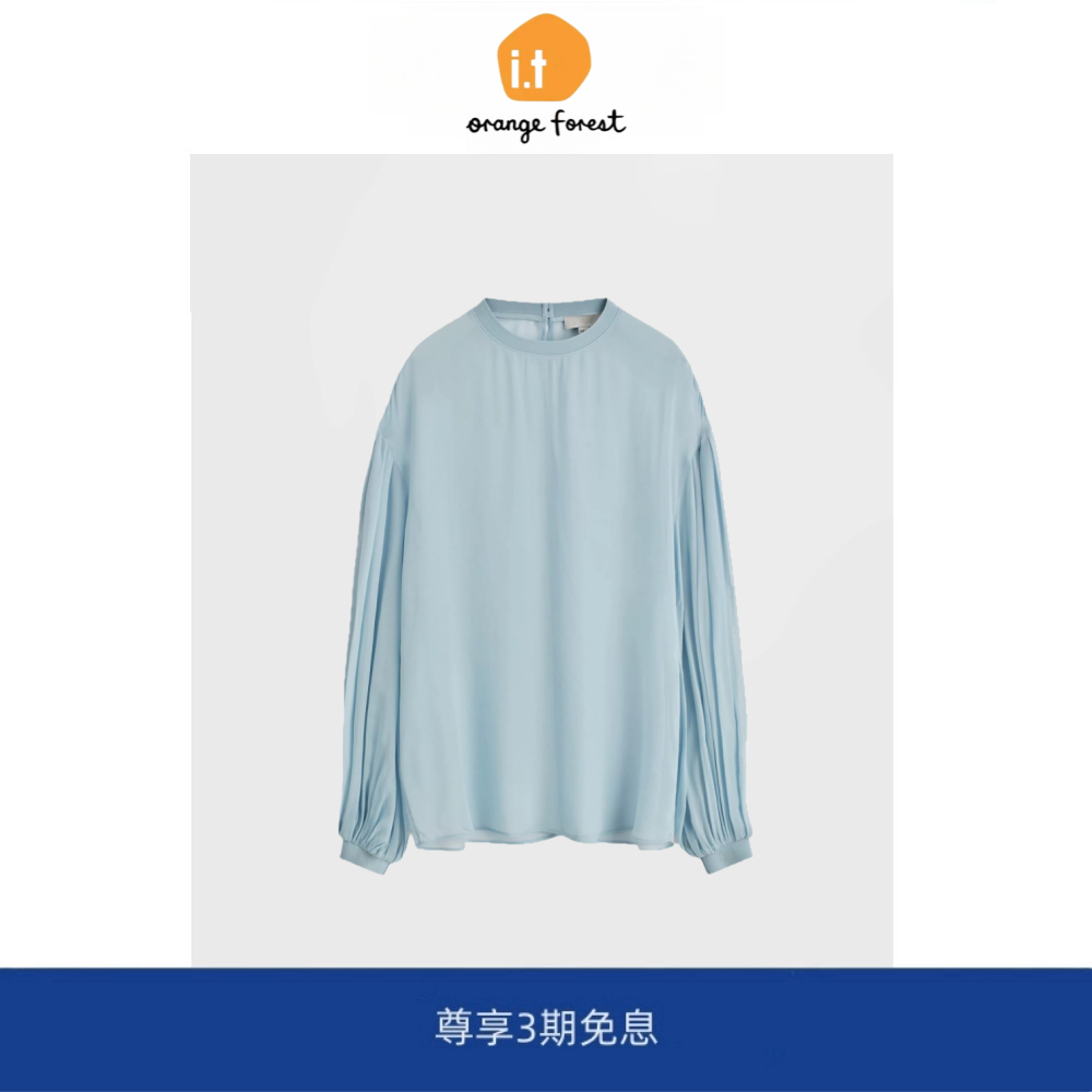it :orange forest微透圆领气球袖衬衫女 2025年秋季新款衬衣上衣