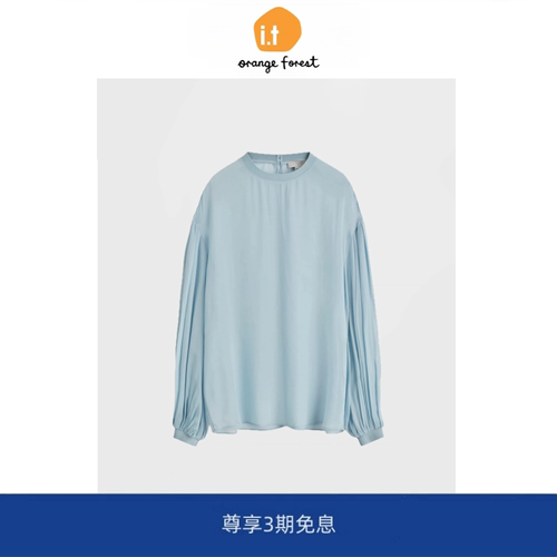 it :orange forest微透圆领气球袖衬衫女 2025年秋季新款衬衣上衣