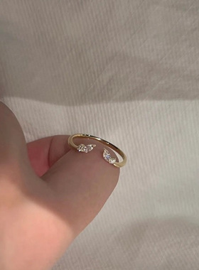 简约通勤细款闪钻莫桑开口戒指