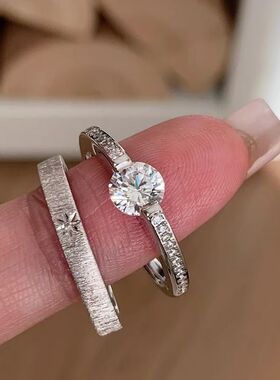 韩系设计感悬浮单钻芒星戒指女