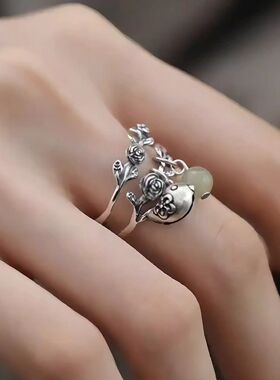 复古玫瑰藤蔓缠绕叠口戒指女国风