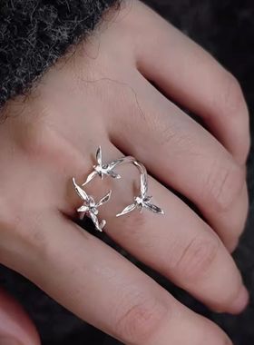 清冷感兰花戒指女高级感开口戒