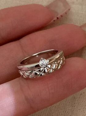 中古菱格老钱风时尚尾戒叠戴双层