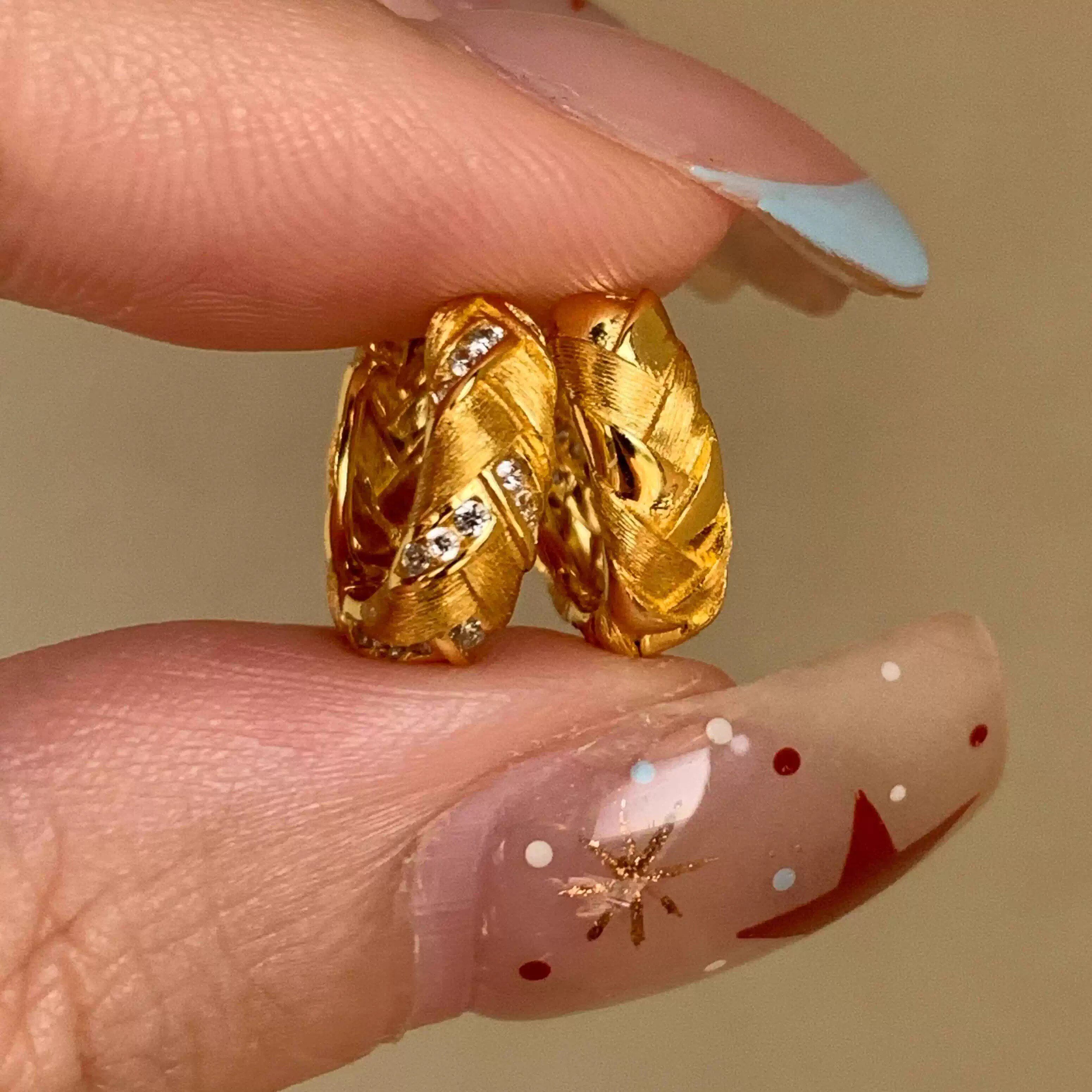 新中式轻奢中古重工麦穗拉丝编织耳扣女麻花设计感小众时尚耳饰品