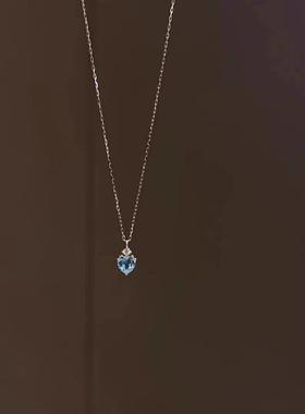 蓝色爱心闪钻吊坠项链