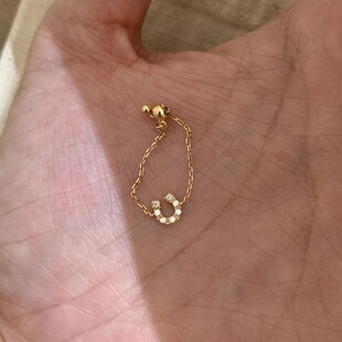 韩系简约字母满钻U形马蹄软链条戒指女复古轻奢抽拉可调节ins风