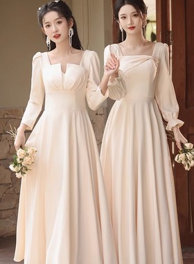 租赁伴娘服香槟色2025秋冬季新款长袖大码小众合唱演出服礼服姐妹