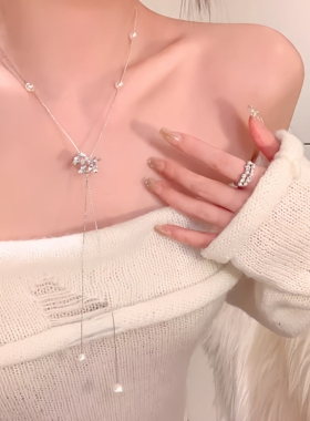 小马珍珠吊坠可抽拉项链女锁骨链