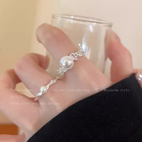 珍珠锆石开口戒指女款2025年新款