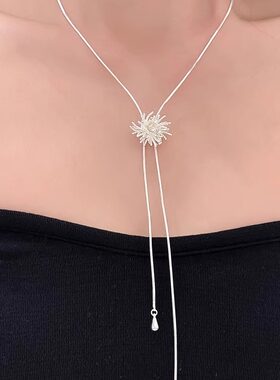 法式轻奢风银色镶钻雪花吊坠项链