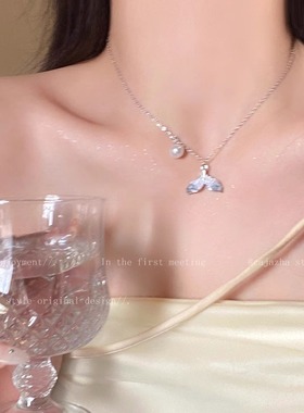 法式鱼尾珍珠耳钉女轻奢小众配饰