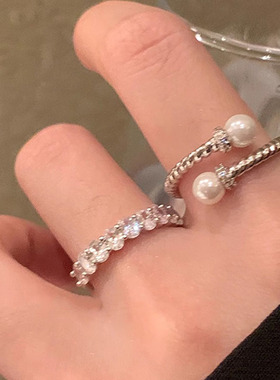 超精致银色时尚珍珠锆石戒指指环