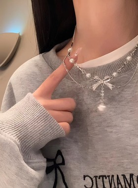 蝴蝶结珍珠项链配裙子2025耳饰女