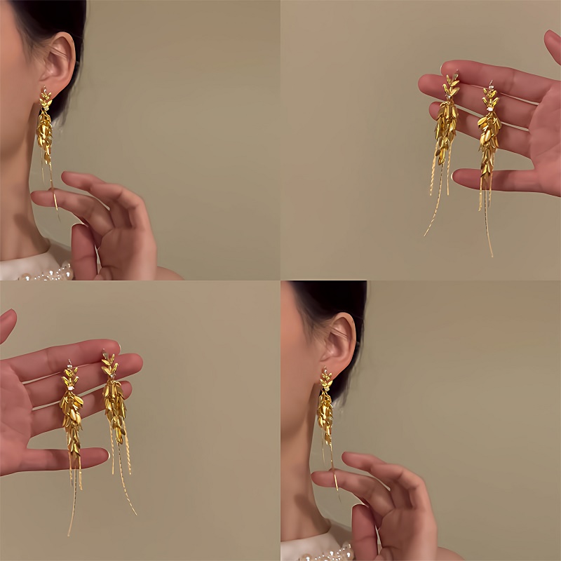 金色叶子耳环女新款爆款高级耳饰