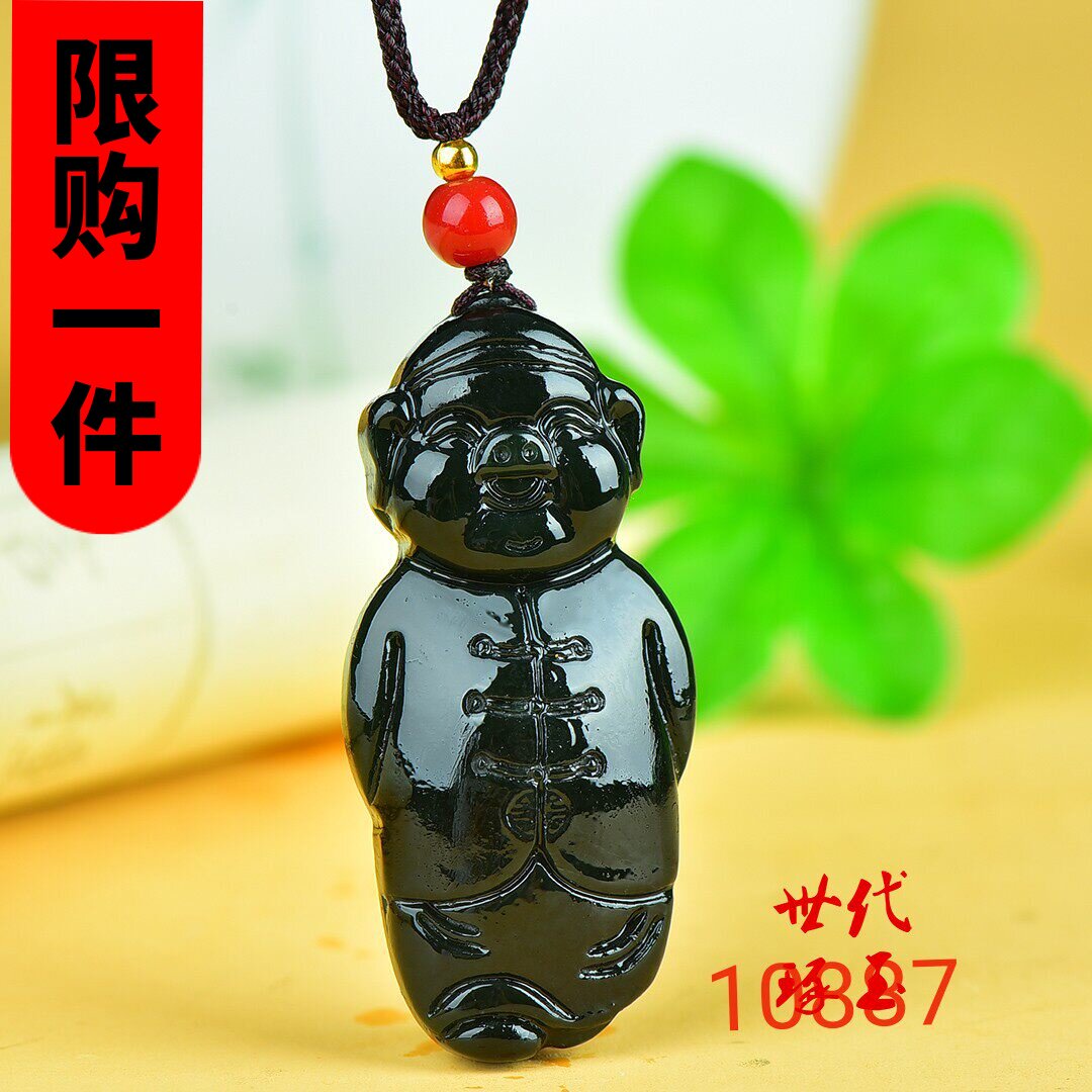 和田玉青玉发财猪挂件新疆玉立体生肖猪吊坠玉石财源滚滚猪玉佩
