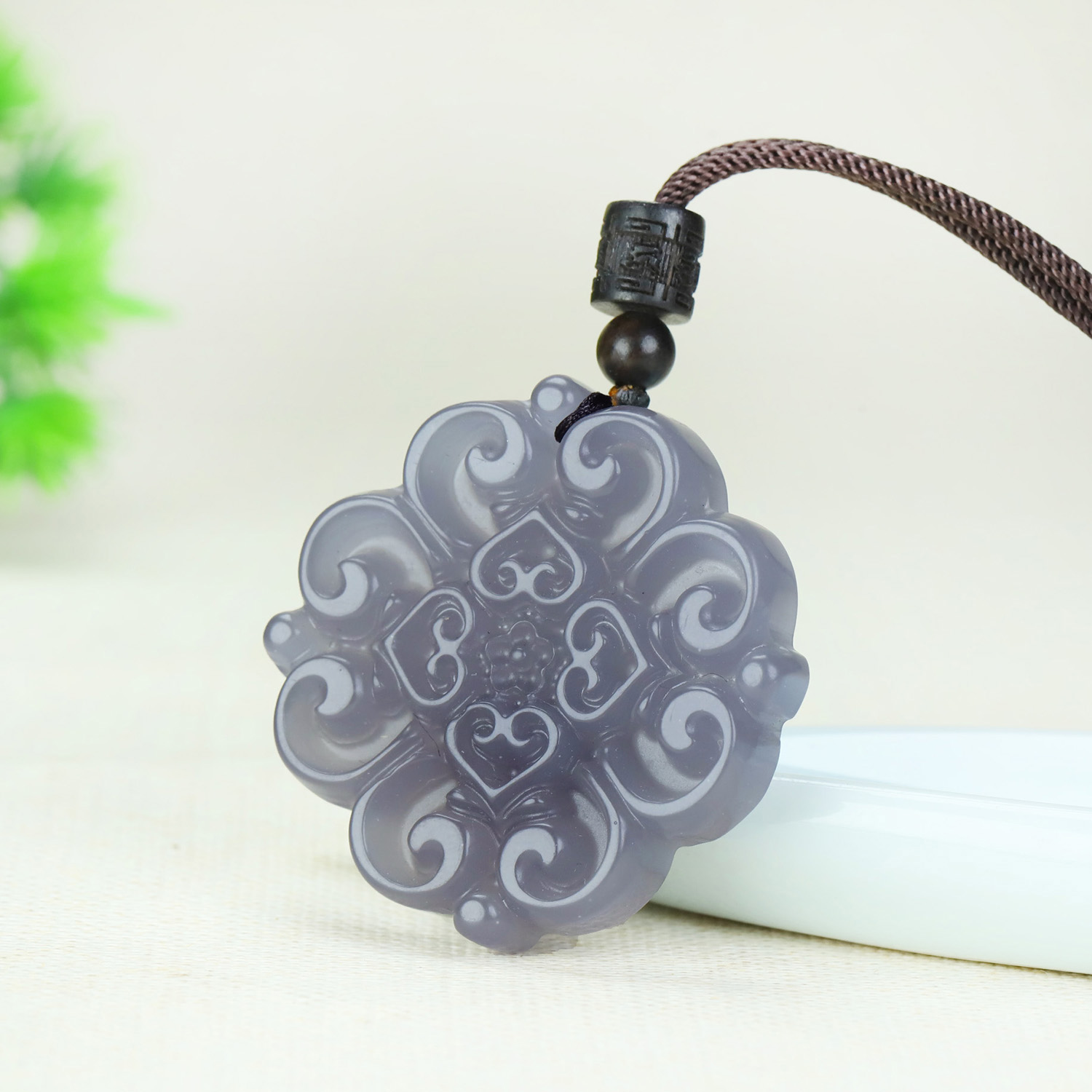 和田玉紫罗兰仿古玉璧吊坠新疆玉烟紫吉祥如意中国结挂件玉佩项链