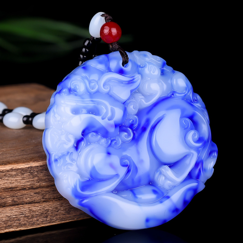 新疆玉和田玉青花玉麒麟玉吊坠玉挂件玉貔貅玉牌玉坠玉佩玉项链