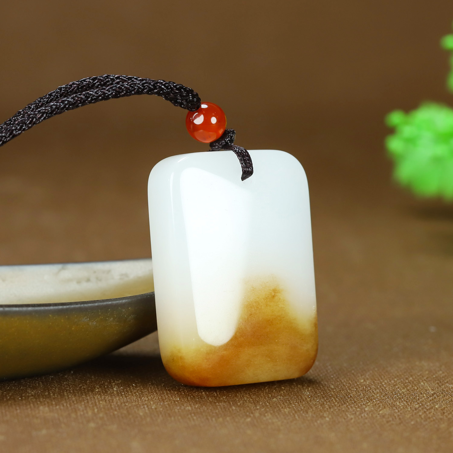 新疆和田玉且末糖白玉平安无事牌吊坠挂件男女款面包牌玉佩玉坠