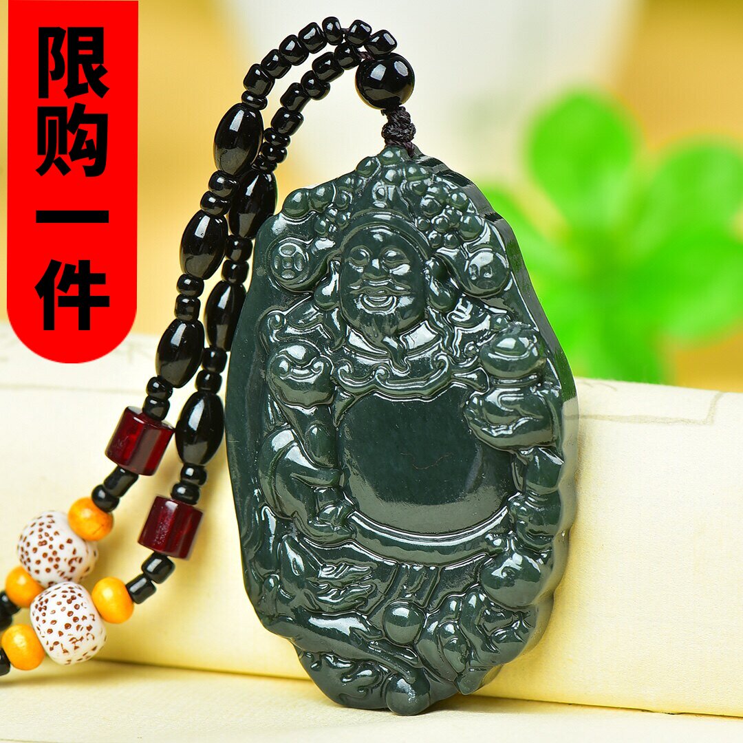 天然和田玉青玉财神吊坠男女款新疆玉财神爷挂件玉佩玉坠项链配饰